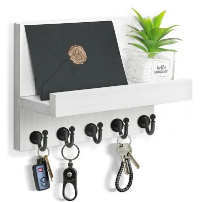 LunaLulinlk Key Holder for Wall, Dinosam Mail Organizer Wall Mount with 5 Key Hook and Mail Holder, Designer Key Rack Suitable White