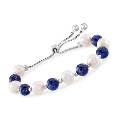 Ross-Simons Lapis and 8-9mm Cultured Pearl Bolo Bracelet in Sterling Silver Size