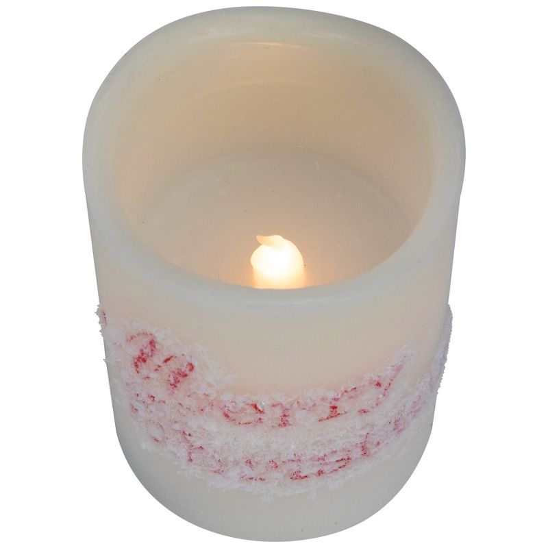 Northlight Set of 3 Frosted White "Merry Christmas" Flameless LED Wax Pillar Candles 6", 5 of 8