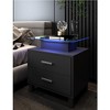 Modern White Nightstand with 2 Drawers, Glass Desktop, Charging Station and LED Lights - Ideal Bedside Table for Bedroom - 2 of 4