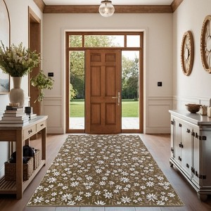 Modern Washable Foldable Rug, Floral Pattern Area Rug with Non Slip Backing, Non-Slip Low Pile Floor Carpet for Living Room Dorm Office Decor - 1 of 4
