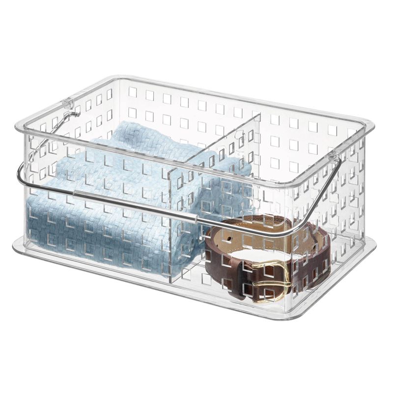 iDESIGN Spa BPA Free Plastic Divided Stacking Organizer Basket with Handle Clear, 4 of 7