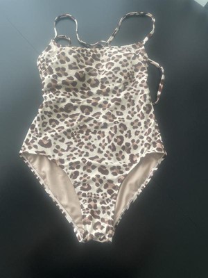 Women's Leopard Print Wrap Belt Medium Coverage One Piece Swimsuit