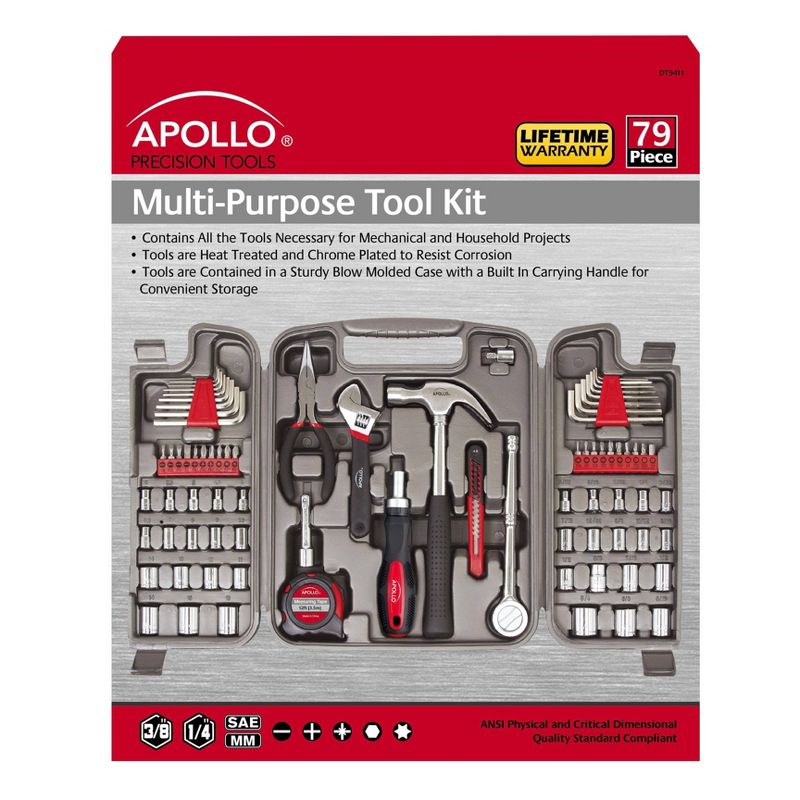 Apollo Tools 79pc Multi Purpose Tool Kit DT9411 Red, 3 of 7