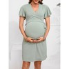 Women's Maternity Dress Short Sleeve Casual Pregnancy Dresses Rib Knit V Neck Pregnant Clothes with Belt - 3 of 4