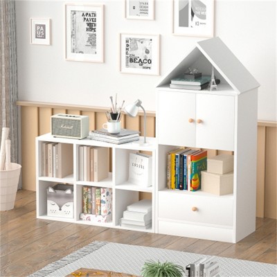 YONWAY Versatile Children's Bookshelf with House-Shaped Design, Multi-Functional Storage, Adjustable Placement for Playroom or Bedroom