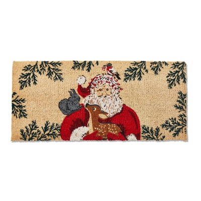 tagltd 1'6"x2'6"Woodland Santa Friends Rectangle Indoor and Outdoor Estate Coir Door Welcome Mat Multicolored on Beige Background