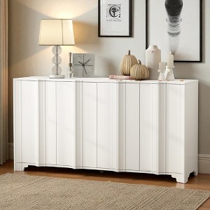 4-Door Sideboard Buffet Cabinet with Linear Accents, Pine Veneer Design, Sturdy Support & Ample Storage for Living Room, Entryway, Study - 1 of 4
