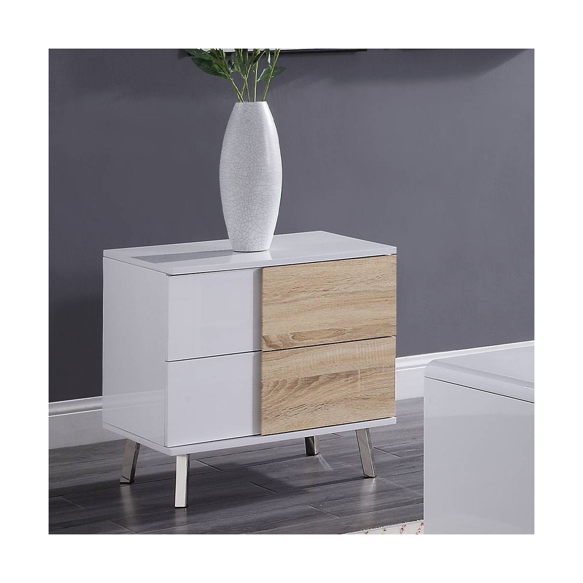 Acme Furniture Verux 22" Accent Tables White High Gloss: Modern Rectangular with Tapered Legs & Storage Drawer - thumbnail 2