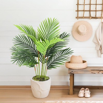 MaseiKar Fake Palm Trees 4 Ft Artificial Tropical Silk Plant-Tall Faux Faux Areca Palm Plants,Tall Artificial Plants Indoors and Outdoors in Pot