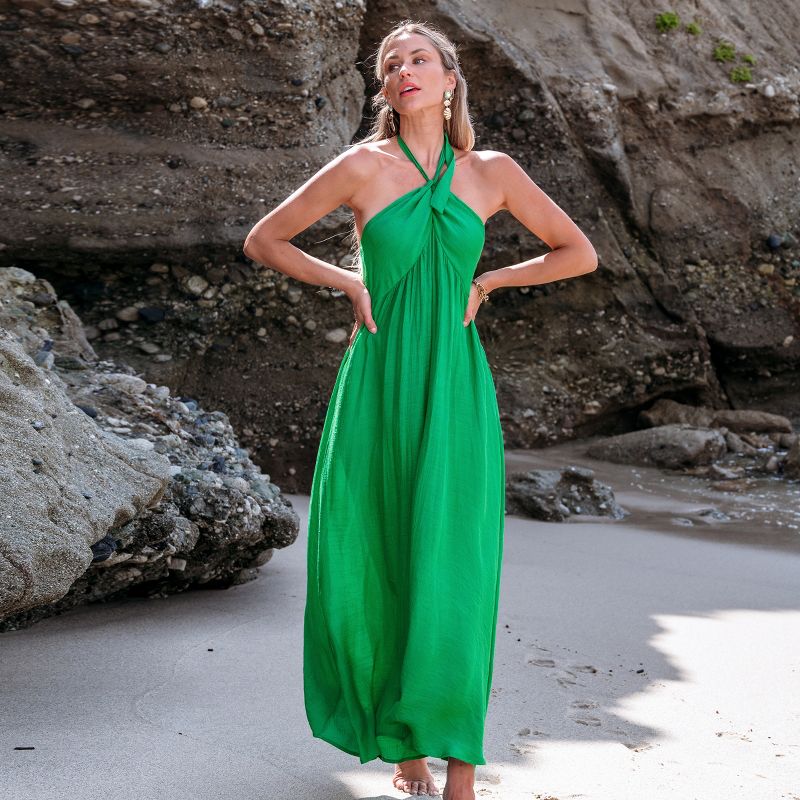 Women's Kelly Green Halterneck Twist Maxi Cover-Up - Cupshe, 5 of 6