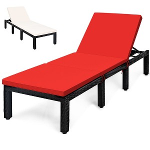 Costway Patio Rattan Lounge Chair Chaise Recliner Adjust Cushion Cover - 1 of 4