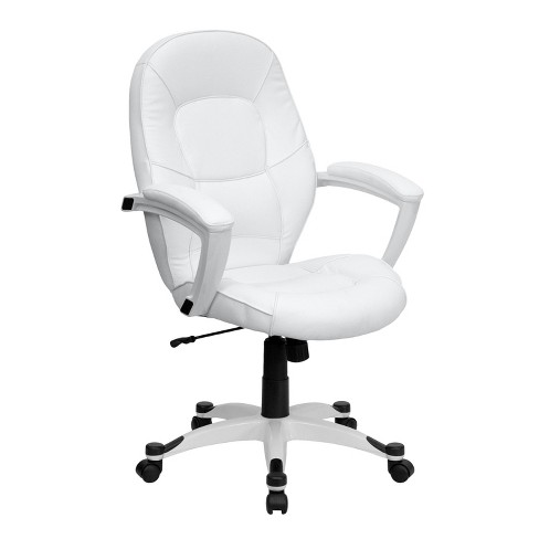 Mid Back White Leather Executive Swivel, White Leather Computer Chair