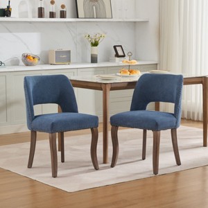 Set of 2 Fabric Upholstered Dining Chairs with Cushion and Curved Wood Legs, French Farmhouse Chairs for Kitchen or Dining Room-Koiai - 1 of 4