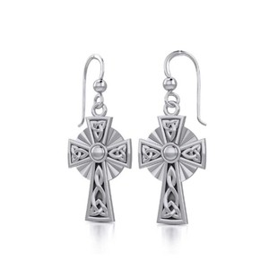 Slickblue Women's Earrings, Celtic Cross with Trinity Knot, Sterling Silver Jewelry, Silver Finish, 0.98" - 1 of 4