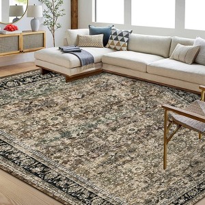 Vintage Area Rugs Washable Low Pile Non Slip Foldable Carpet for Living Room Bedroom Indoor Ultra Soft Retro Printed Distressed Rug - 1 of 4