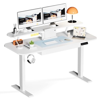 COMHOMA 48" Electric Standing Desk, Height Adjustable Office Desk, Memory Presets, Built-in Drawer & Laptop Stand