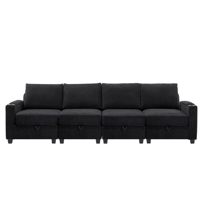 Hyleory 117.4" Modern Chenille Fabric Storage Straight Sectional Sofa,4 seater Couch with Double Ottomans for Living Room