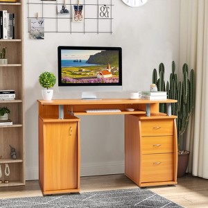KTMBDW Computer Desk with 3 Drawers, 1 Door and 1 Storage Shelf, Wood Writing Home Office Workstation, Office Desk with Drawers - 1 of 4