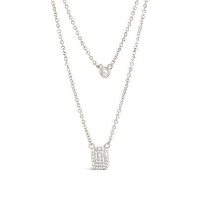 SHINE by Sterling Forever Bezel & CZ Tag Layered Necklace - Silver
