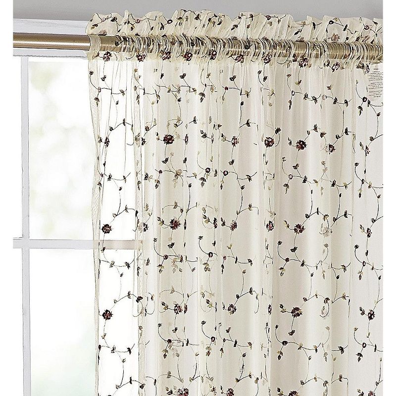 Kate Aurora 1 Piece Shabby Chic Styled Elegant Vintage Rose Embroidered Floral Rod Pocket Sheer Curtain Panel - 84 in. Long, 2 of 6
