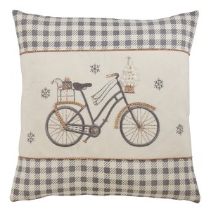 Saro Lifestyle Houndstooth Christmas Bicycle Pillow - Poly Filled, 18" Square, Grey - 1 of 3