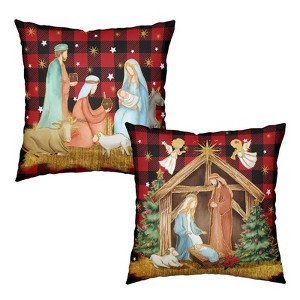 Christmas Holy Night Pillow Covers 18x18 Set of 2 Nativity Angel Red Buffalo Plaid Throw Pillow Cases - 1 of 4