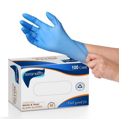 SereneLife Nitrile Disposable Gloves - Medium Size - 100 Count - Blue