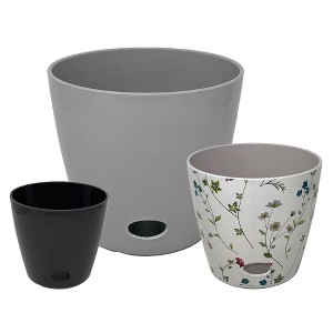 Bamboo Blooms Self-Watering Planter Set of 3 - Black, Wildflower & Gray - 1 of 4