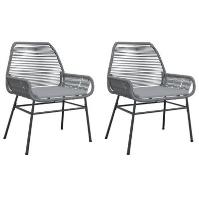 vidaXL Patio Chairs with Cushions - Gray Poly Rattan Garden Outdoor Seating