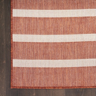 Terracotta Ivory Striped Flat Woven Outdoor Rug 6' x 9'