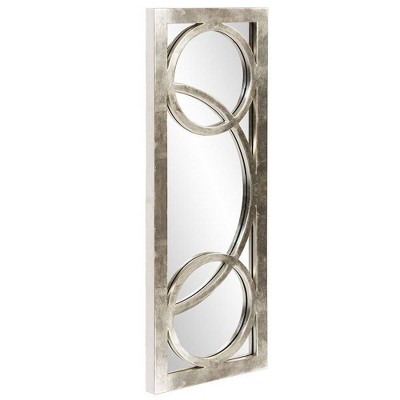 Silver Rectangular Wall Mirror with Circular Overlay, 38" x 15"
