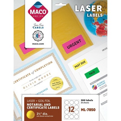 Maco Laser Foil Seals 2-1/2" Diameter 300/PK Gold ML7850