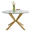 39'' Round Glass Dining Table for 4, Modern Kitchen Table with Angled Base, Clear Top and Natural Legs, Small Space Dining Table-Maison Boucle - 2 of 4