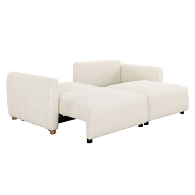 Ivory Boucle Tufted Queen Convertible Sleeper Sofa