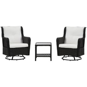 Resenkos 3-Piece Patio Furniture Set, A Swivel Rocker, PE Rattan, Gray - 1 of 4
