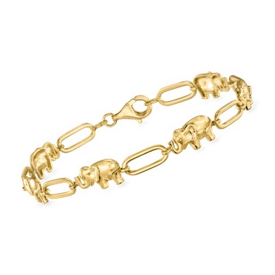 Ross-Simons 18kt Gold Over Sterling Elephant and Paper Clip Link Bracelet Size 8