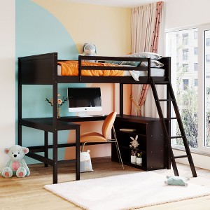 NicBex Full Size Loft Bunk Bed with Desk, Modern Wooden Bed Frame with Storage Shelves, Ladder and Guardrail for Bedroom - 1 of 4