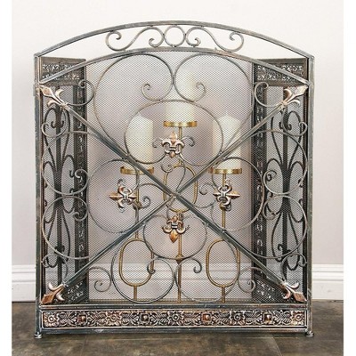 Royal Hampton Filigree Design Fireplace Screen, Traditional 3 Panel Metal