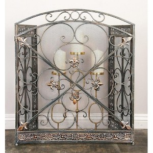 Royal Hampton Filigree Design Fireplace Screen, Traditional 3 Panel Metal - 1 of 4