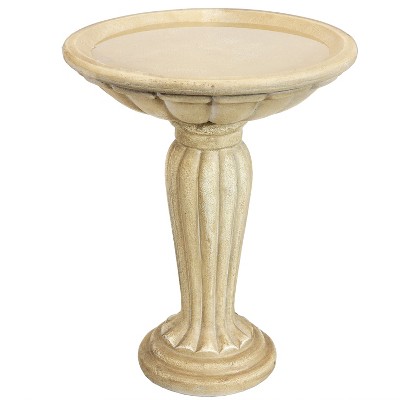 Cream Grecian Column Glass Fiber Reinforced Concrete Bird Bath