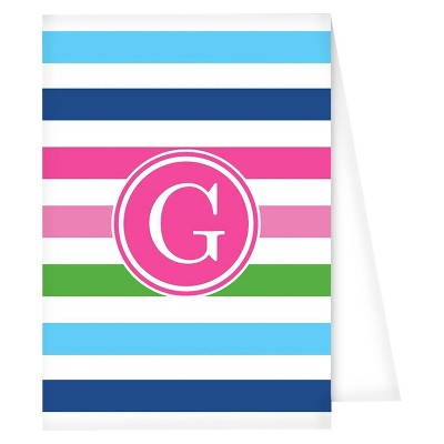 10ct Note Cards - Preppy Stripe Monogram - G