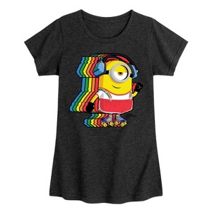 Girls' - Despicable Me Minions - Retro Rainbow Skater Fitted Short Sleeve Graphic T-Shirt - 1 of 4