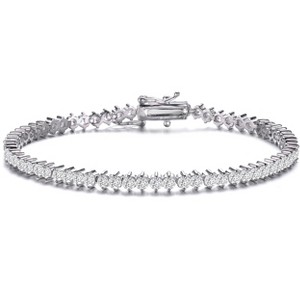 Guili Sterling Silver with Clear Round Cubic Zirconia Tennis Bracelet, Elegant and Sparkling Design for Timeless, Everyday Glamour - 1 of 3