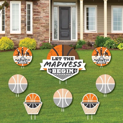 Big Dot of Happiness Basketball - Let The Madness Begin - Yard Sign and Outdoor Lawn Decorations - College Basketball Party Yard Signs - Set of 8
