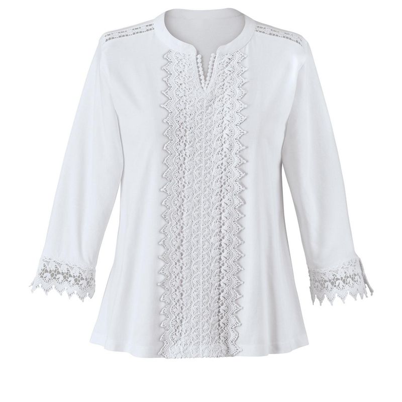 Collections Etc Lace Bodice and Trim V-Neck Long Sleeve Top, 3 of 5
