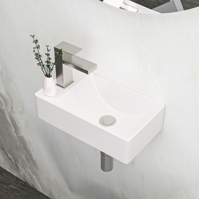 ONWITH 14.88x8.69 Inch White Ceramic Rectangle Wall Mount Bathroom Sink with Single Faucet Hole