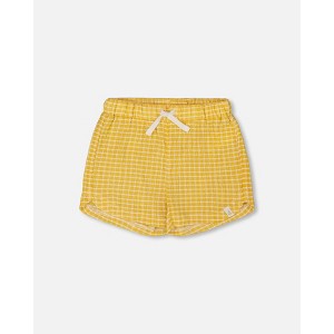 Deux par Deux Girl Crinkle Short Pale Yellow and White - 1 of 4