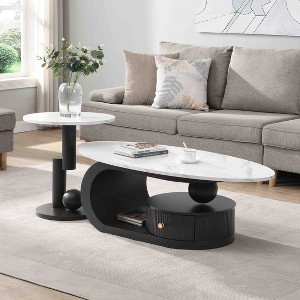 PAGED Modern Nesting Coffee Table Set of 2 Elegant Design Center Table with Metal Frame for Living Room, Office - 1 of 4