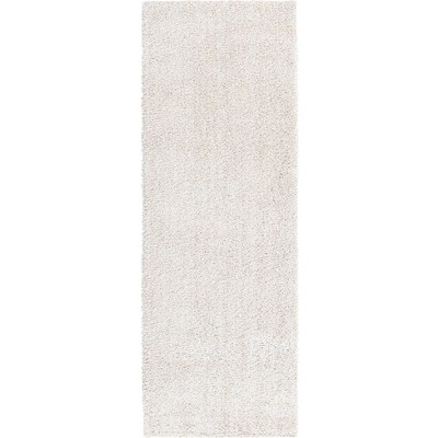 Ivory Shag Synthetic Easy Care Runner Rug